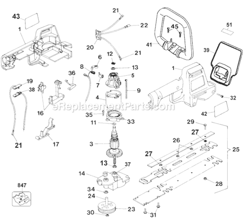 Page A Diagram and Parts List for HT400-04 Type 3 Black and Decker Hedge Trimmer
